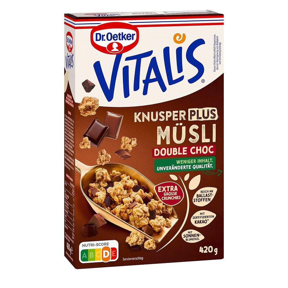Dr. Oetker Vitalis KnusperPlus Ciocolată Dublă: Musli crocant cu lapte și ciocolată neagră, pachet de 7 (7 x 450g)