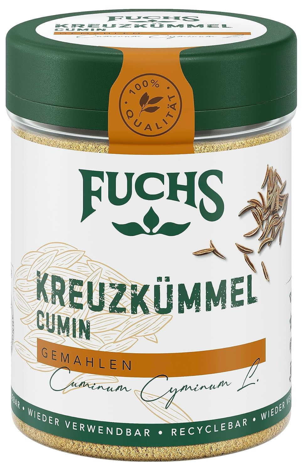 Fuchs Gewürze - Kreuzümmel gemahlen - zum Würzen von Couscous, Hummus und Falafel - natürliche Zutaten - 50 g in wiederverwendbarer, recyclebarer Dose