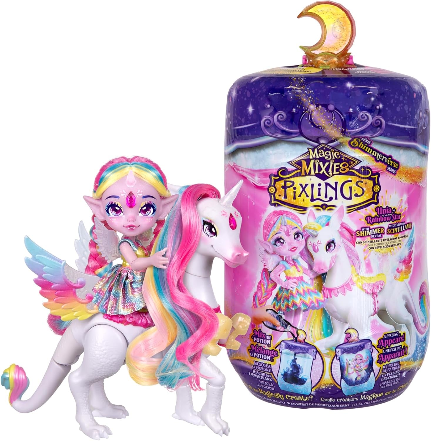 Magic Pixlings Pop + Pony Set mit Puppe und Pony - Magic Unboxing mit speziellen Zaubern - Puppe mit langen Mähnen zum Kämmen - Kinder ab 3 Jahren berühmt - MG104000