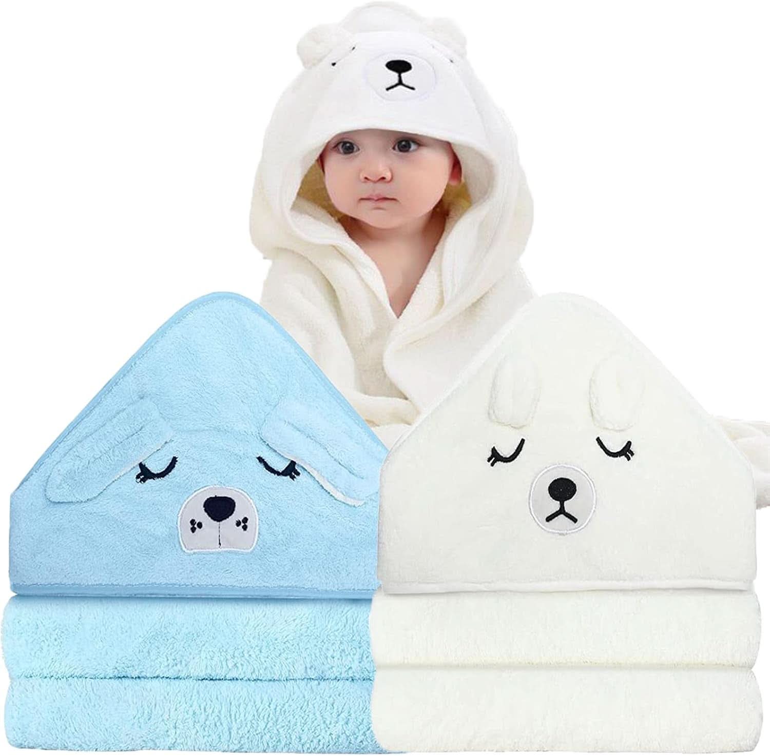 Pachet de 2 prosoape de baie cu glugă 80 x 80 cm Mama si Copilul Naty Shop Blue, White