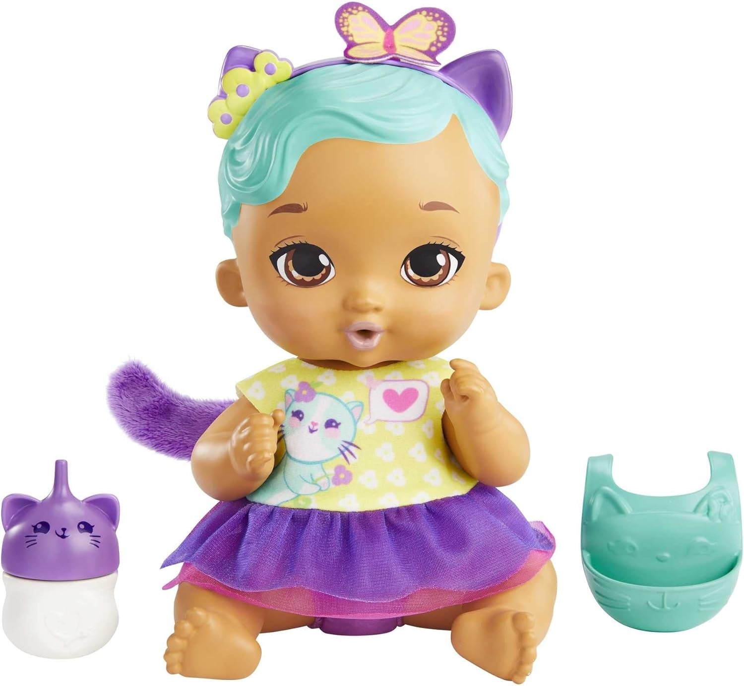 My Garden Baby HHL21 - Katzen-Baby Puppe (pinke Haare) mit Katzenohren und süßem Jasmin-Duft, inklusive Lätzchen, Fläschchen und Stoffwindel, Spielzeug für Kinder - ab 3 Jahren