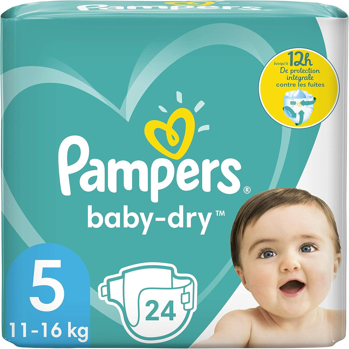 Scutece Pampers pentru bebeluși mărimea 5 (11-16 kg), 24 de bucăți, până la 12 ore de protecție împotriva scurgerilor