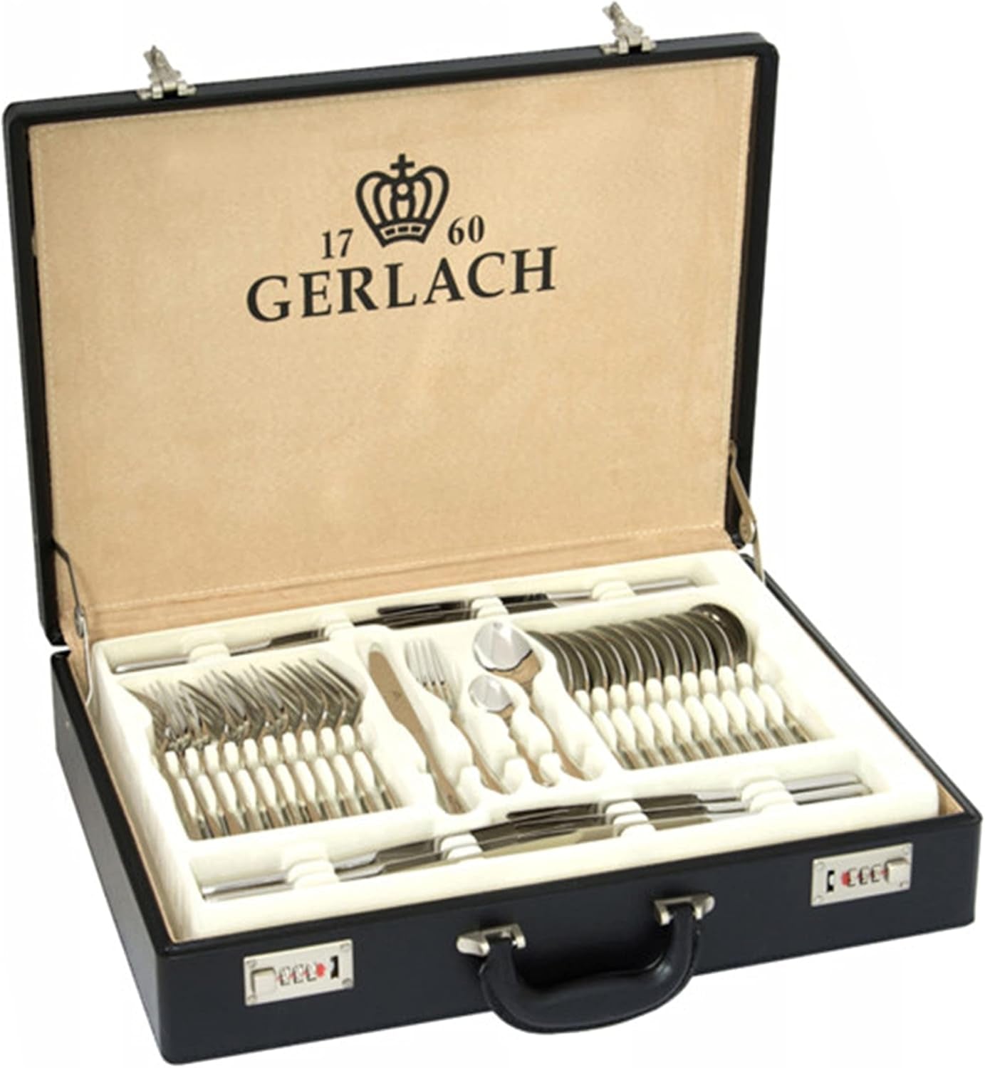 Set de tacâmuri Gerlach Muza strălucitoare, oțel inoxidabil, argint strălucitor, 24 bucati Bucatarie Naty Shop Silberglänzend 68 El. In Einer Kiste