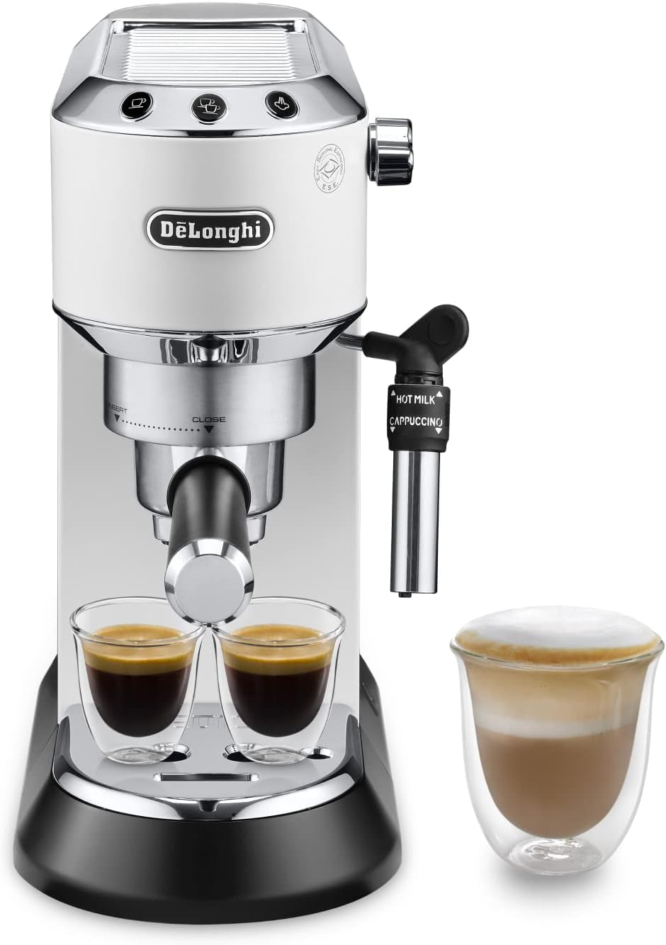 De'Longhi Dedica Style EC 685.B – Espressor cu portafiltru, espressor cu spumator de lapte profesional, doar 15 cm lățime, pentru cafea măcinată sau capsule ESE, rezervor de apă de 1 l, negru