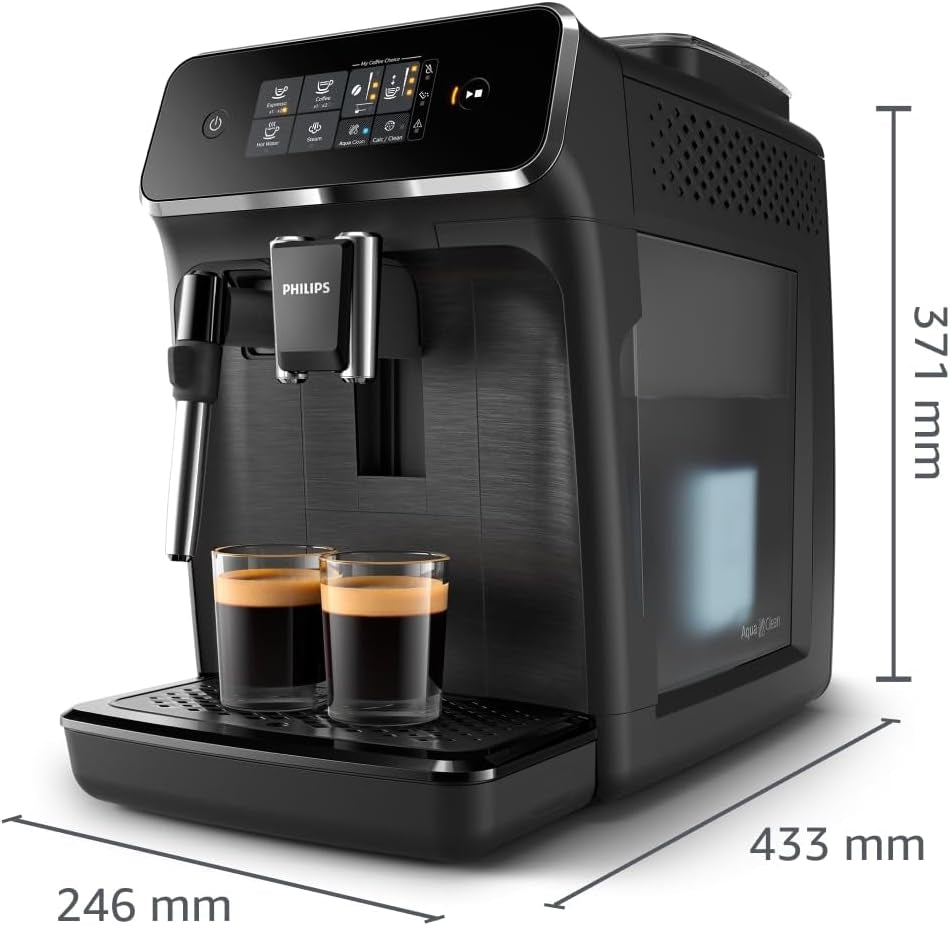 Espressor automat PHILIPS seria 2200 - 2 specialități de cafea, afișaj tactil, spumator clasic de lapte, râșniță ceramică, negru mat (EP2220/10)