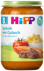 HiPP Spätzle cu Gulas (6 x 220g), masă de la 8 luni, fără sare adăugată, cu Omega-3, de cea mai bună calitate organică