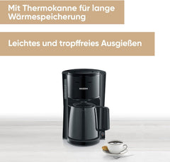 Aparat de cafea cu filtru SEVERIN cu carafă termică, aparat de cafea pentru până la 8 cești, aparat de filtru atractiv cu carafă izolată, negru, 1 litru, KA 9306