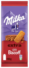 Ciocolată Milka Extra Biscoff – Ciocolată cu lapte alpină cu bucăți crocante de biscuiți Lotus Biscoff – 190g