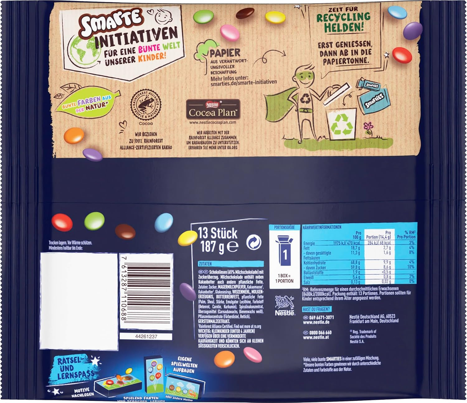 Nestlé SMARTIES Mini, linte mică cu ciocolată cu lapte, ambalată individual, pachet de 16 (16 x 187g)