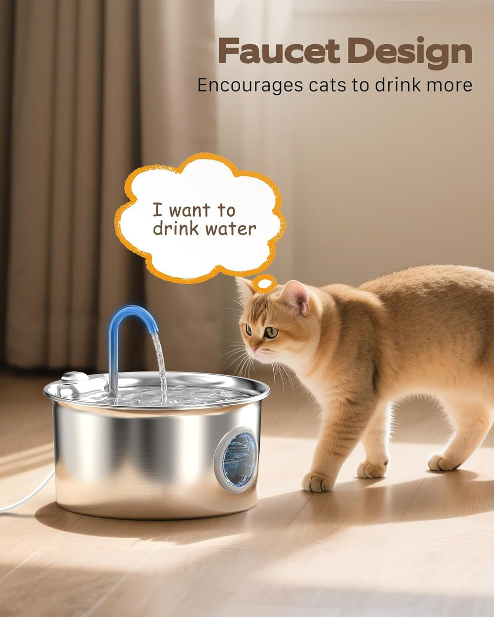 Katzenbrunnen Edelstahl Trinkbrunnen für Katze: Katzen Trinkbrunnen Leise - 2.6L Automatic Katzentrinkbrunnen mit Wasserstandsfenster - Haustierbrunnen für Kleine Hunde - Mehrschichtiges Filtersystem