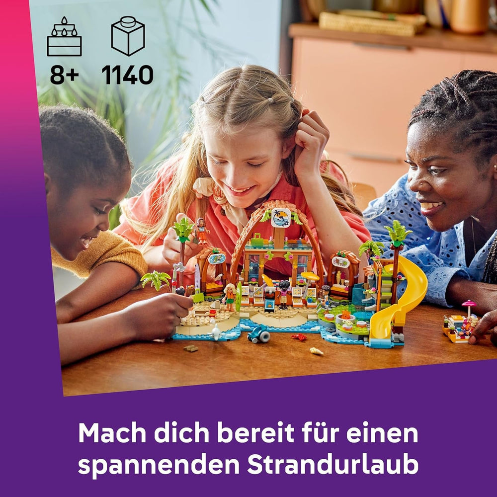 LEGO Friends Familienurlaub im Strandresort - Spielzeug mit 6 Mini-Puppen, Schildkröten- und Delfinfiguren, Eisdiele und Zubehör - Kinder Geschenk für Mädchen ab 8 Jahren - 42673