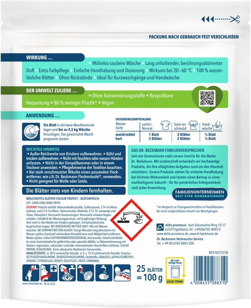 Foi de detergent Dr Beckmann MAGIC LEAVES COLOR | Foi de spălat predozate și solubile în apă | Economisitoare de spațiu și ușor de utilizat | 25 de foi Detergenti Rufe Naty Shop