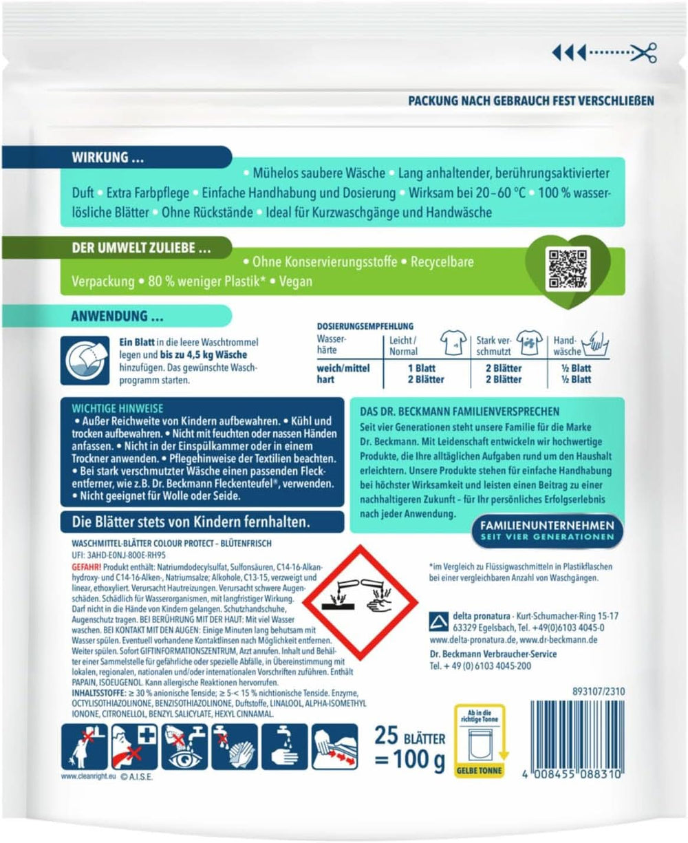 Foi de detergent Dr Beckmann MAGIC LEAVES COLOR | Foi de spălat predozate și solubile în apă | Economisitoare de spațiu și ușor de utilizat | 25 de foi Detergenti Rufe Naty Shop