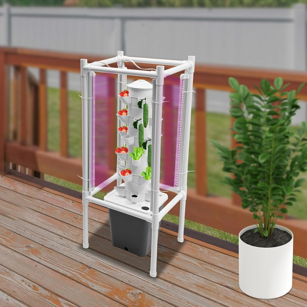 Kit de creștere turn hidroponic, 30 de găuri, 6 niveluri, turn de plantare fără sol, sistem hidroponic, turn aeroponic, grădină verticală, turn de căpșuni, sistem de creștere hidroponic pentru ierburi, fructe și legume (gri)
