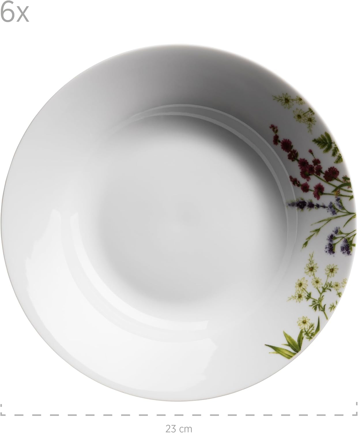 Mäser Herbal Garden, set de veselă pentru 4 persoane, format din 18 piese, cu design floral detaliat, inclusiv farfurii de cină, farfurii de supă și farfurii de desert, porțelan, alb