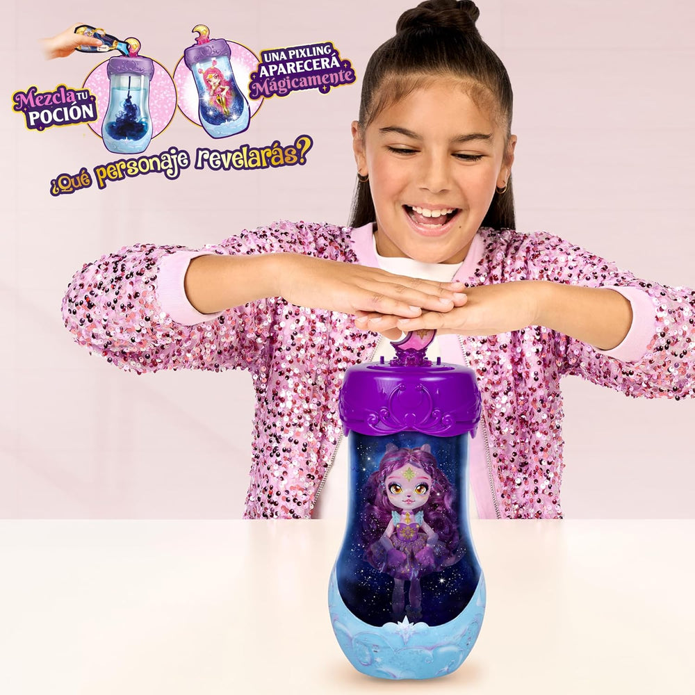 Păpuși Magice Pixlings, 4 Păpuși Asortate – 2 Noi – Păpușă de Modă 15 cm – Poțiuni Magice – Jucărie Secretă cu Poțiuni (MG101000)
