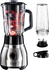 Russell Hobbs Standmixer 2-In-1 [1,5L Glasbehälter Mixer & 0,6L Mini Smoothie Maker -To-Go-Trinkflasche Inkl. Deckel] Spülmaschinenfest, Impuls-/Ice-Crush Funktion, Becher BPA Frei, Edelstahl 23821-56 Bucatarie Naty Shop Standmixer 2-In-1
