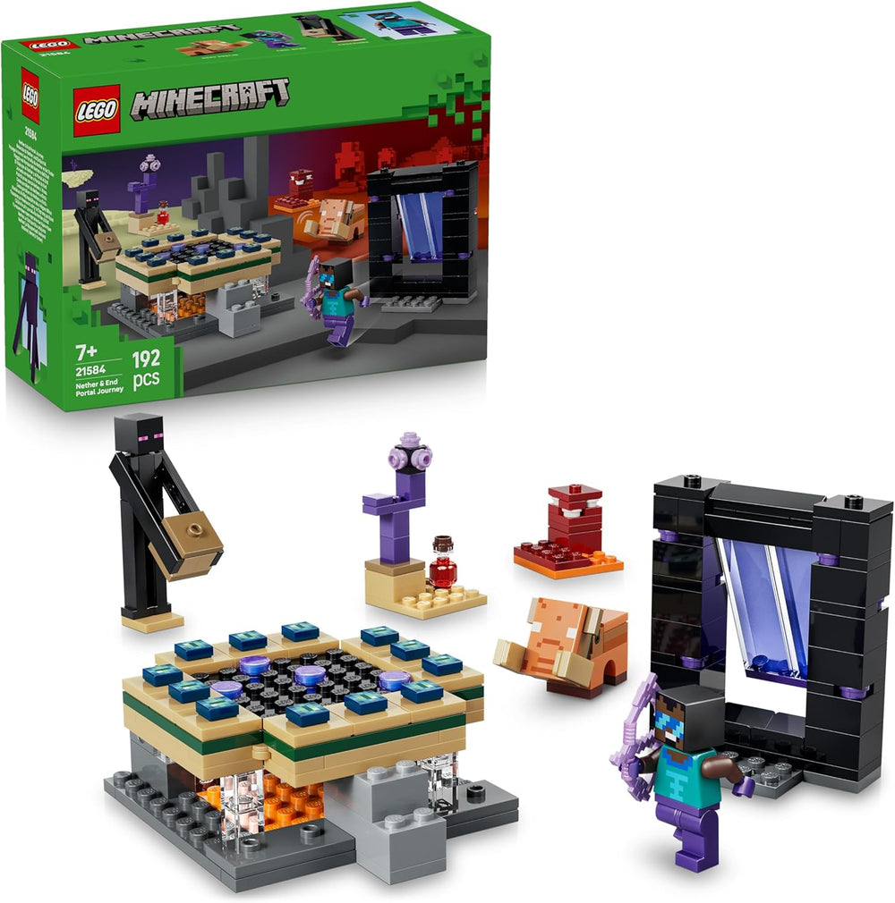 LEGO Minecraft Reise durch Nether und Endportal - Kinder Spielzeug mit Helden, Enderman und Baby Hoglin Figuren - Set mit Minecraft Figur - Gamer Geschenk für Jungen und Mädchen ab 7 Jahren - 21584