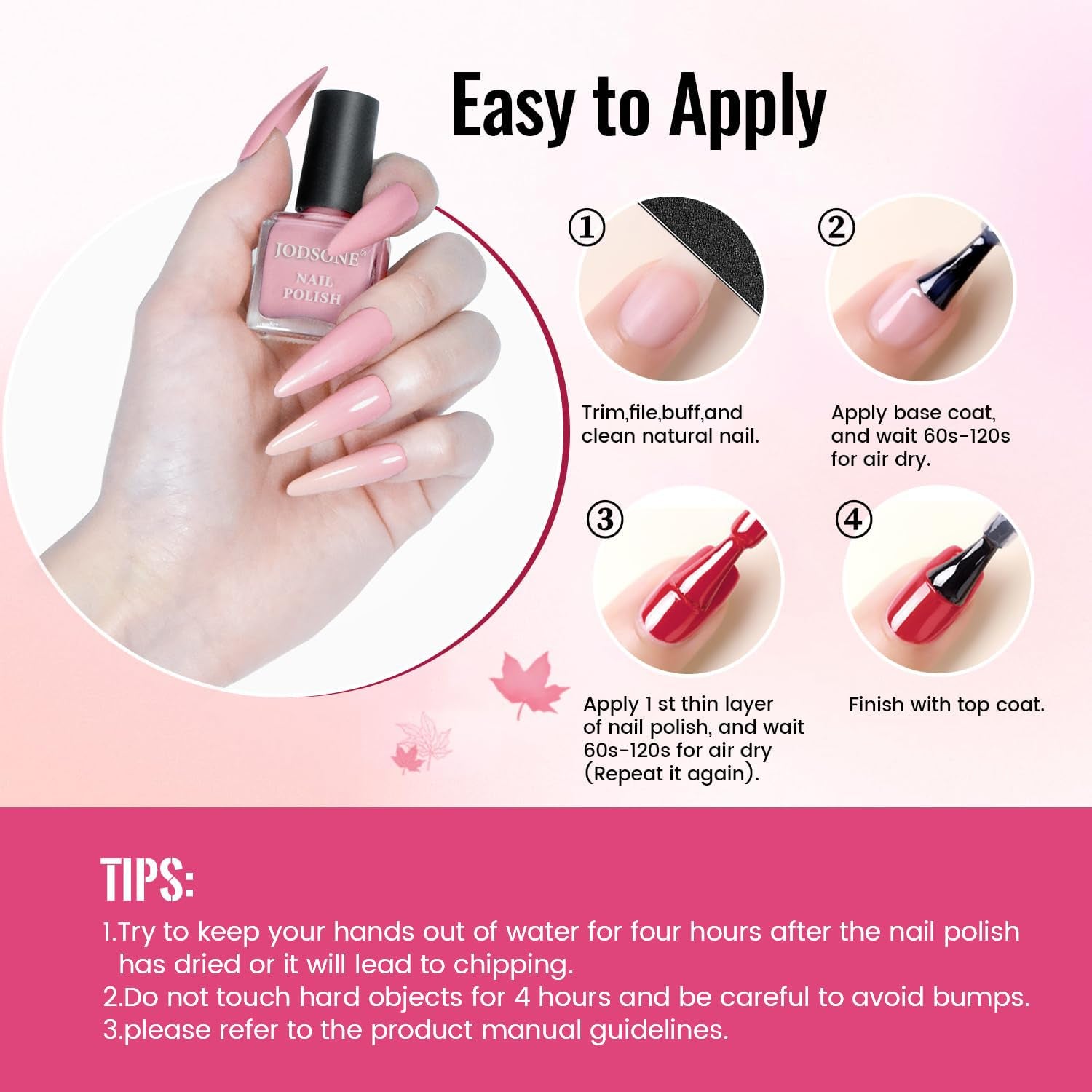 Set de ojă JODSONE cu 12 piese, combinație de 10 culori, 2 straturi de bază și top, ojă cu uscare rapidă pentru amatori și începători