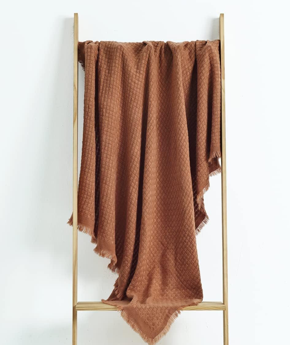 CREVENT Pătură tricotată din rugină pentru canapea, canapea, scaun, pat, decorațiuni interioare, moale, caldă, confortabilă, ușoară, pentru primăvară, vară, toamnă (127,8 X 152,4 cm Caramel / maro / portocaliu ars) Paturi si Cuverturi CREVENT