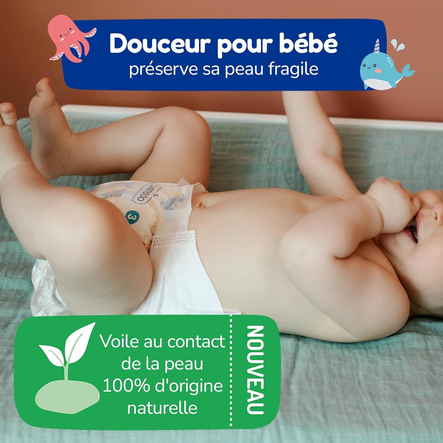 - Windeln Größe 4 (7 – 18 kg) – für empfindliche Haut – natürlich und sehr saugfähig – 12 Stunden auslaufsicher – ohne unerwünschte Inhaltsstoffe – hergestellt in Frankreich – 132 Windeln