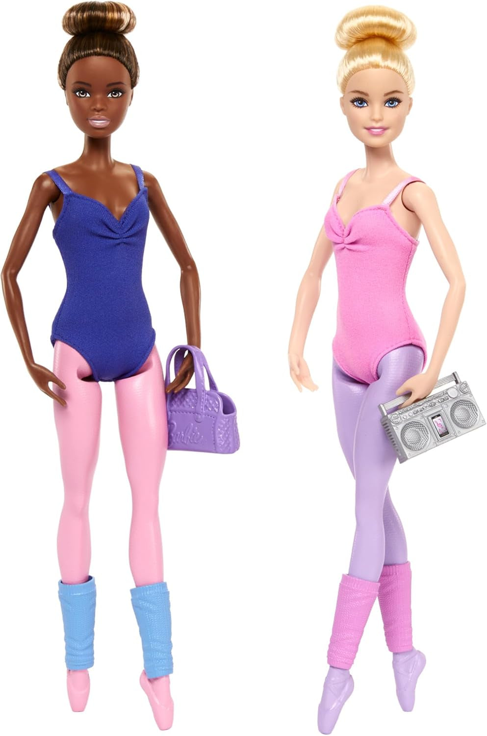 ​Barbie Ballettstudio Set mit 2 Puppen und 9 Zubehörteilen, blonde und brünette Ballerina-Modepuppen mit zusätzlichem Outfit und zum Tanzmotto passenden Teilen, HXC37