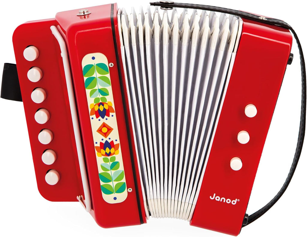 Janod - Acordeon Gioia - Instrument muzical pentru copii - Joc de rol și educație muzicală timpurie - Cu curea - De la 3 ani, J07654 Jucarii Bebe Naty Shop Titlu implicit