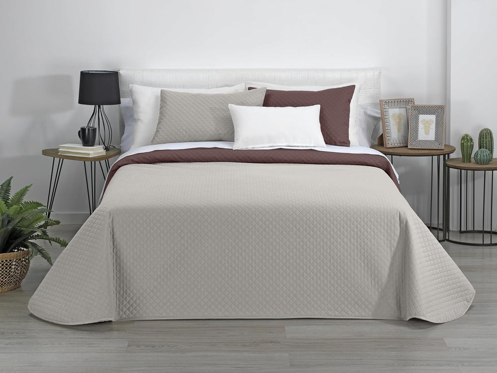 Estoralis | AVA | Cuvertură Boutique Reversibilă | Pentru Toate Anotimpurile | Culoare - Bej/Brun | Pentru pat de 105 Cm. (200 X 270 Cm. Ancho X Alto) | Cuvertură cu matlasare Plapumi si pilote Naty Shop