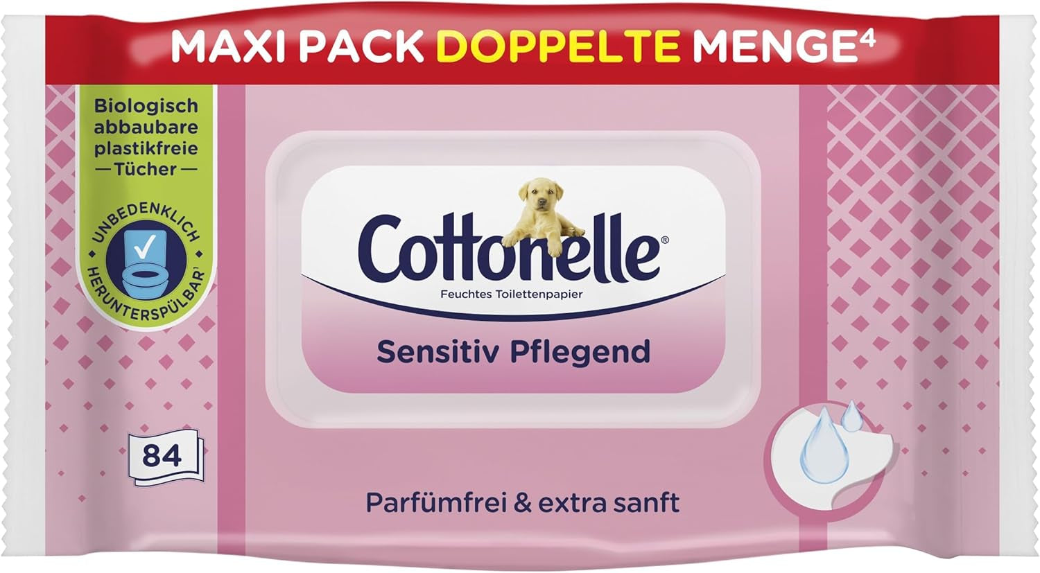 Hârtie igienică umedă, Sensitive Care - fără parfum, biodegradabilă, fără plastic, resigilabilă, 1 X 84 șervețele umede (pachet unic)