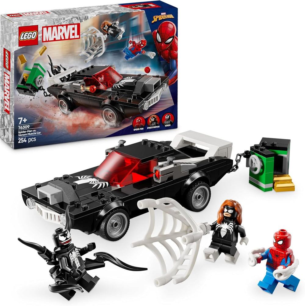 LEGO | Marvel Spider-Man Mech vs. Venom Muscle Car - Auto Spielzeug mit 3 Superhelden Minifiguren - Modellauto mit Shootern - Geschenk für Jungen und Mädchen ab 7 Jahren 76309