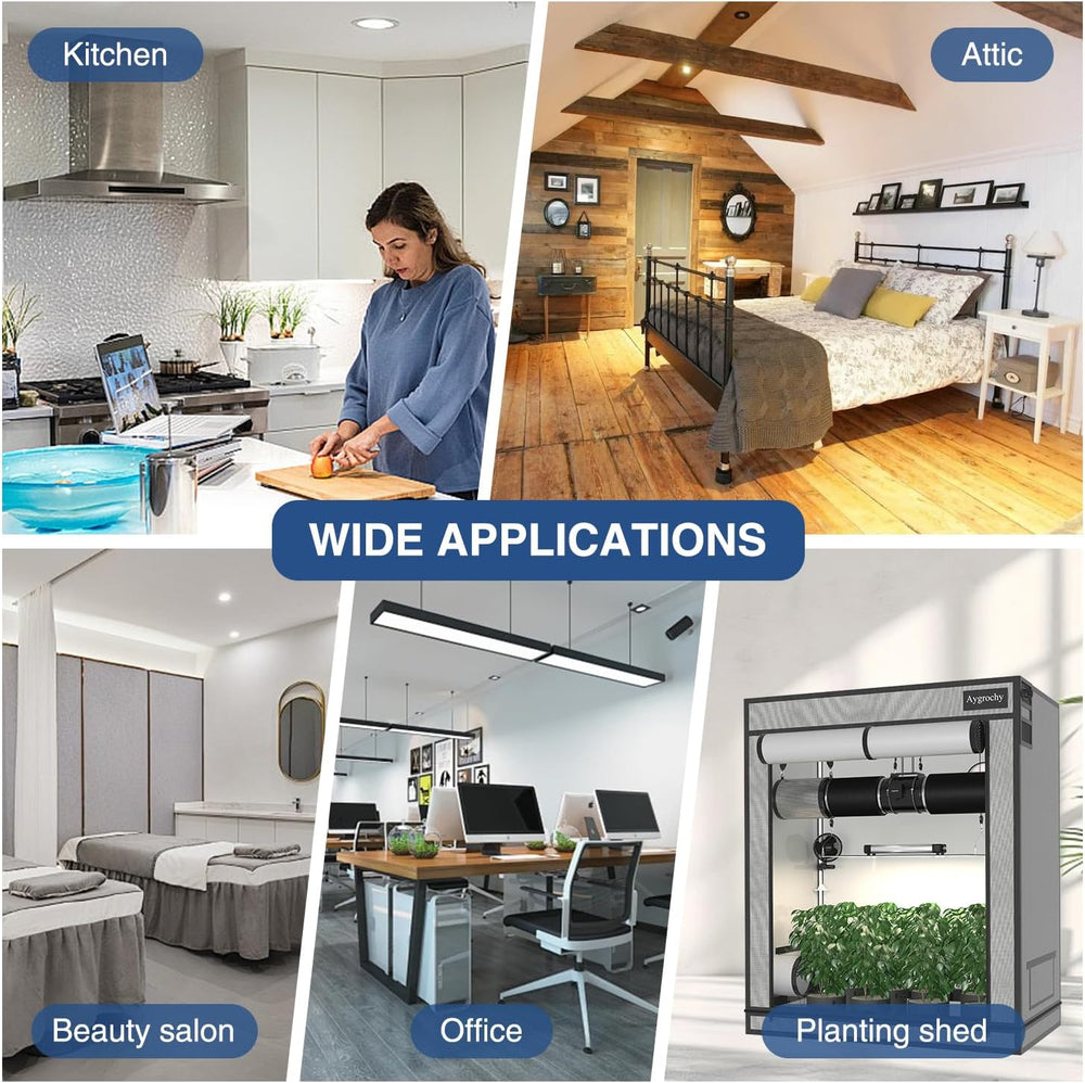 Ventilator de conductă reglabil Aygrochy 200 mm 70 W, ventilator de evacuare cu motor EC pentru încălzire, răcire, boostere, corturi de creștere, hidroponică, uz casnic, ventilație și suflantă de evacuare.