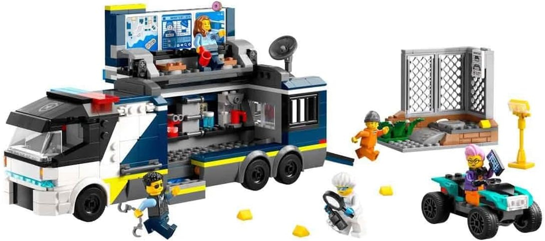 Camion de poliție LEGO City cu laborator, set de poliție cu quad și camion de jucărie pentru copii, cadou pentru băieți și fete de la 7 ani, plus 5 minifigurine - 2 polițiști, 1 om de știință și 2 escroci 60418 Seturi de constructie Besuche den LEGO-Store