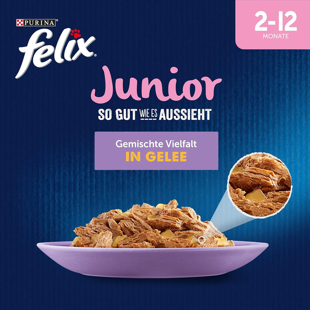 Felix As Good As It Looks Junior Hrană umedă în jeleu pentru pisoi, mix variat, pachet de 6 (6 x 12 pliculețe a câte 85 g fiecare)