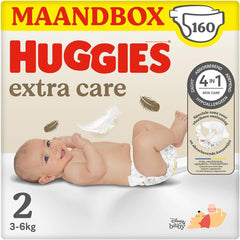Scutece Huggies Extra Care pentru bebeluși, mărimea 2 (3-6 kg), foarte absorbante, design Disney, pachet vrac, 160 bucăți