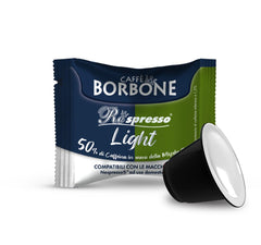 Caffè Borbone Respresso, Light-Kaffeemischung, 50% weniger Koffein als die Blaue Mischung - 50 Kapseln - Kompatibel mit Nespresso®* Haushalts-Espressomaschinen