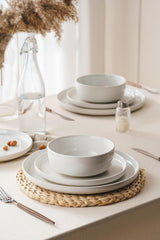 Set de veselă Milkyway, set de farfurii cu 18 piese, set de veselă din gresie pentru 6 persoane cu farfurii de cină, farfurii de desert, boluri pentru cereale, potrivit pentru cuptorul cu microunde și mașina de spălat vase, alb