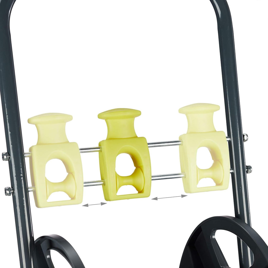 Cărucior furtun Relaxdays 45m, rolă mobilă pentru furtun de grădină și balcon, cu ghidaj pentru furtun, 76,5x44x41 cm, gri-galben