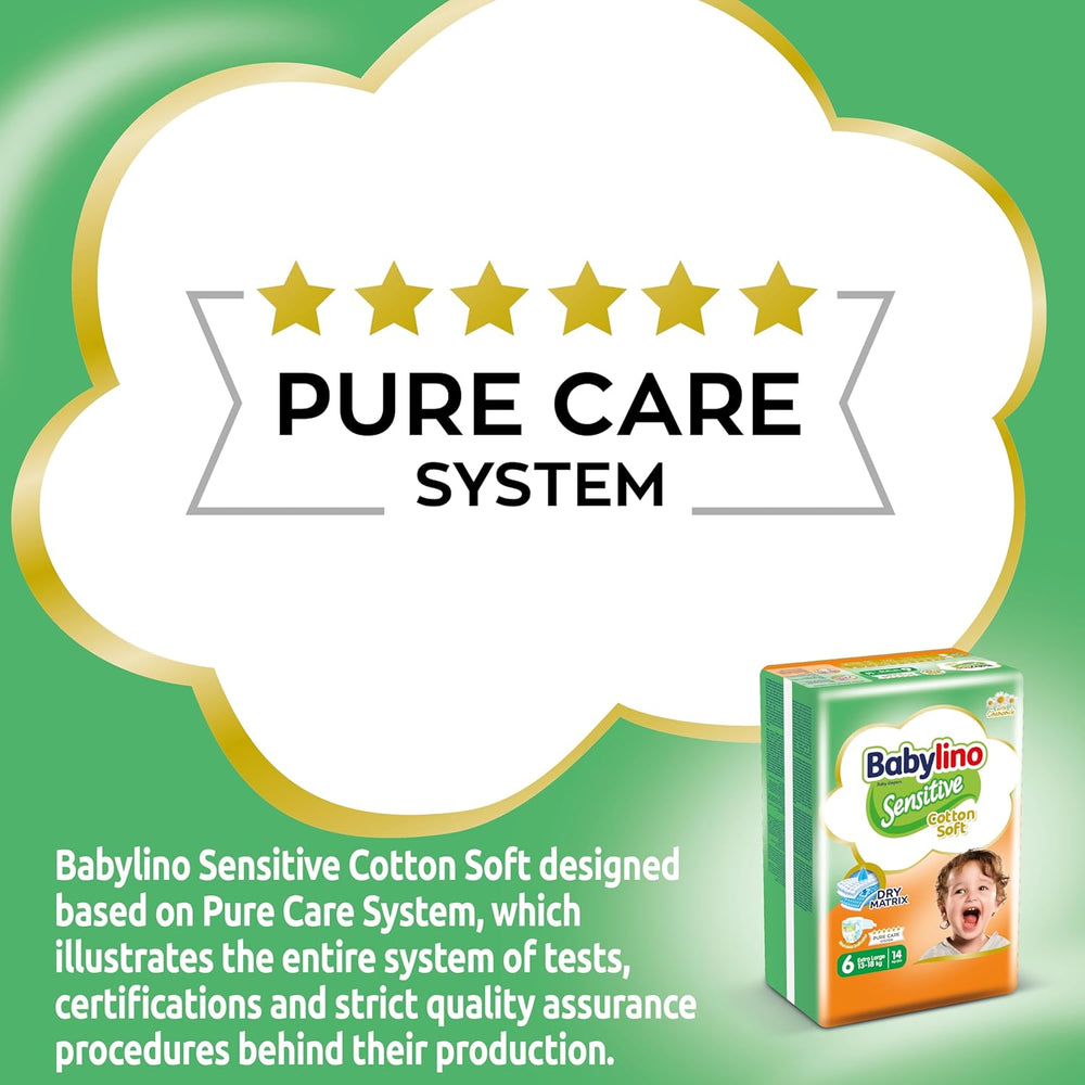 Scutece pentru bebeluși sensibili, mărimea 6, extra mari (13-18 kg), 114 scutece