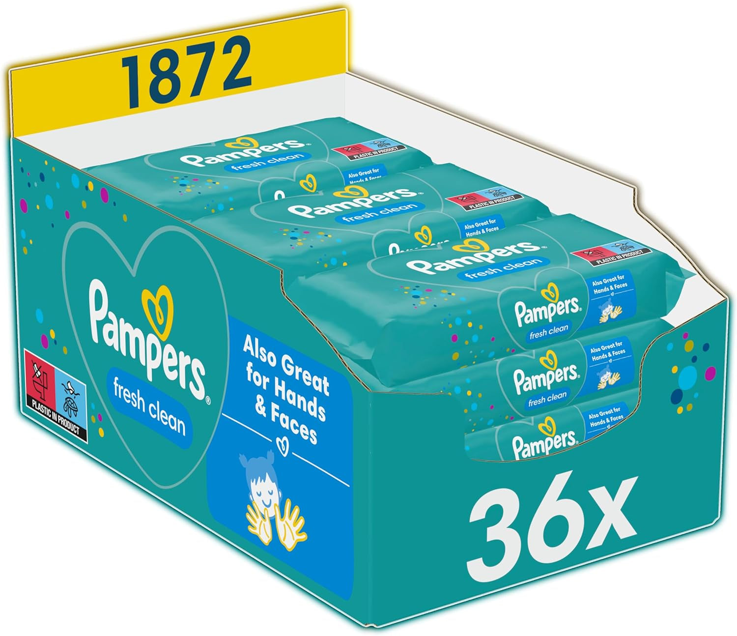 Șervețele umede Pampers Fresh Clean, 1872 de șervețele (36x52 bucăți), parfum ușor, potrivite și pentru mâini și față