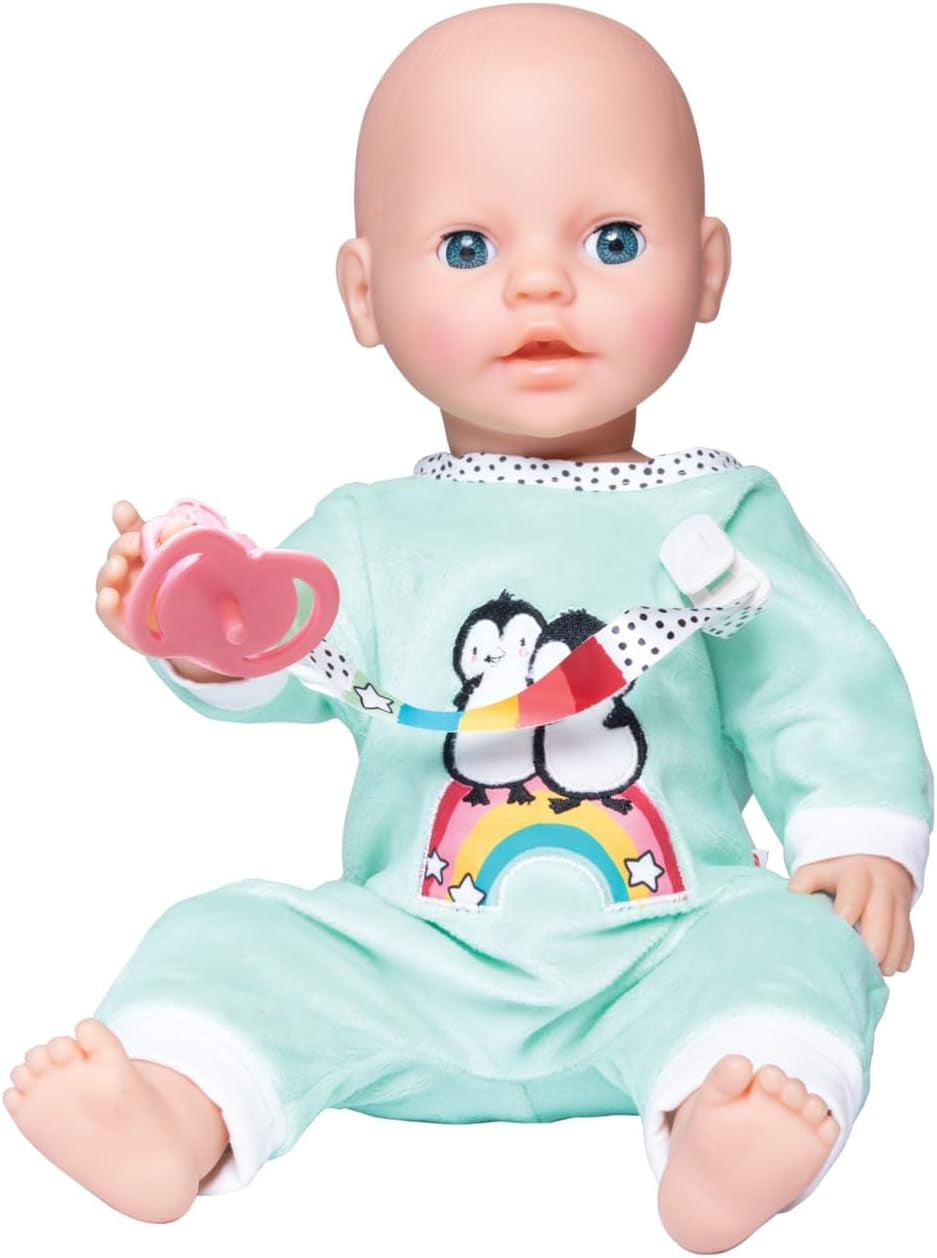 Heless 1181 - Strampler für Puppen im Pinguin Pünktchen Design, aus Softvelours mit hochwertiger Bestickung, Größe 28 - 35 cm