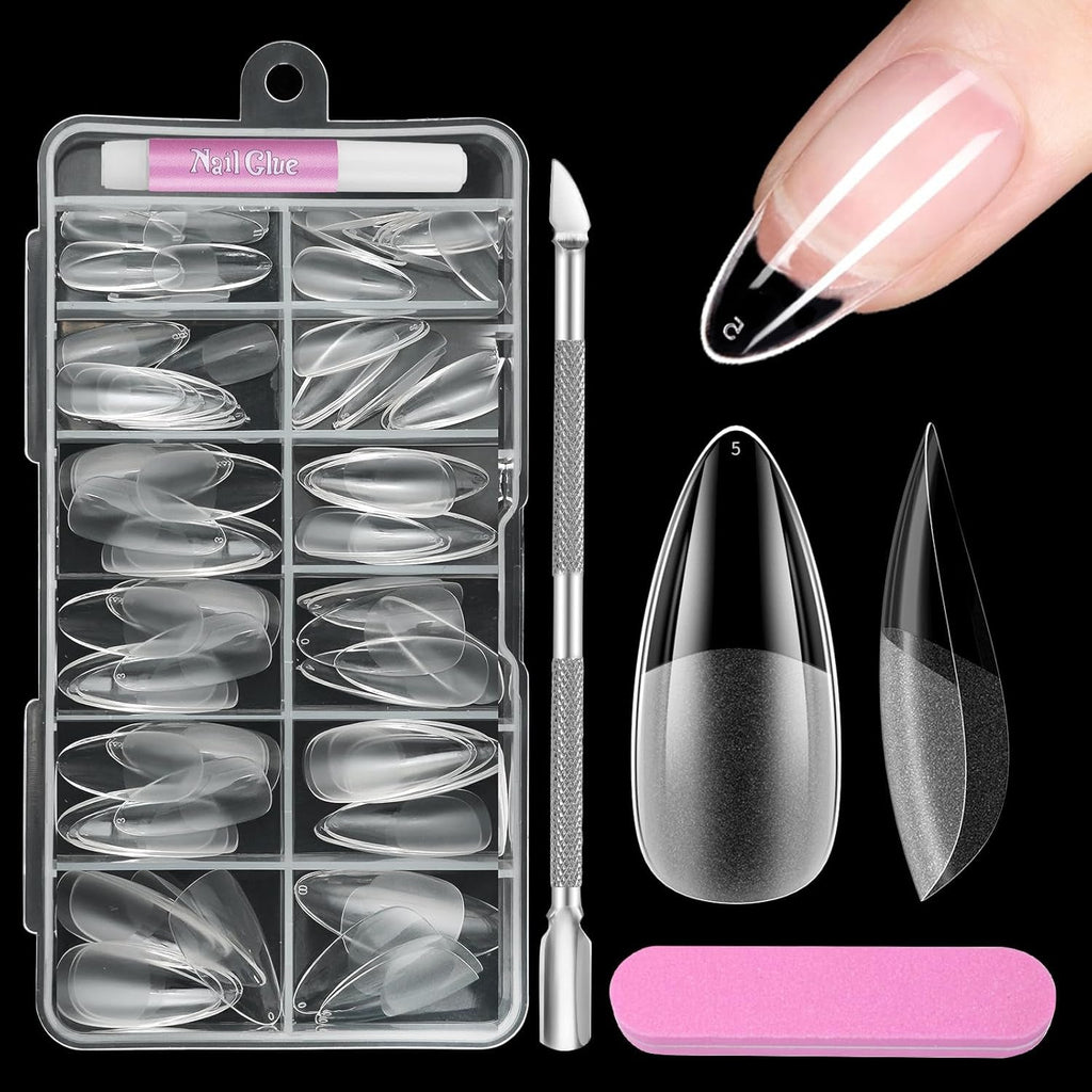 Unghii scurte cu acoperire completă, 120 de bucăți, 12 dimensiuni, vârfuri de unghii scurte pentru unghii cu gel, unghii artificiale pentru lipire, set de unghii cu pile de lipit, lustruitor de unghii, împingător de cuticule