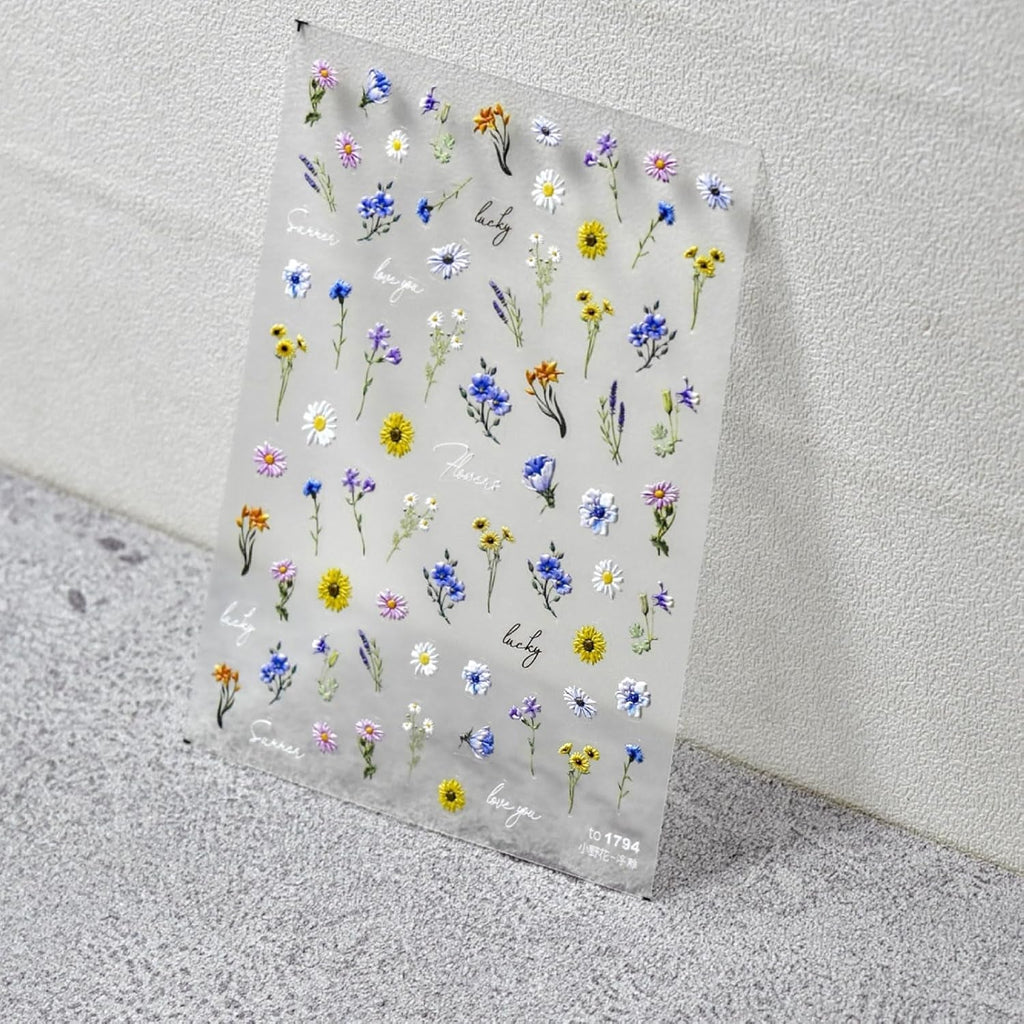 JMEOWIO 3D Nagelsticker Bunte Blumen Nail Art Sticker Selbstklebend Nagelaufkleber 5D Stereoskopisch Frühlings Sommer Blumen Dekoration Nageldesign Zubehör 2 Blatt