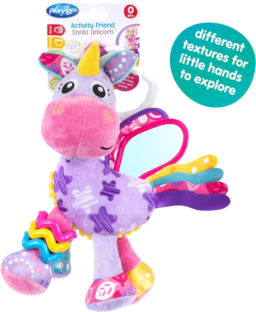Playgro activity friend unicorn Stella, remorcă pentru cărucior, de la 0 luni, roz/violet, 40183 Jucarii Bebe Naty Shop