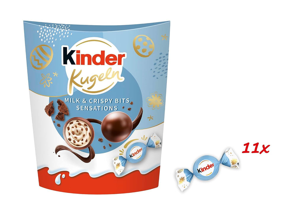 Kinder Balls Milk & Crispy Bits Sensations 90g – Bile de ciocolată cu lapte cu umplutură de lapte și chipsuri de cacao – Ciocolată de Paște, dulciuri pentru Paște – Cadou și suvenir de Paște
