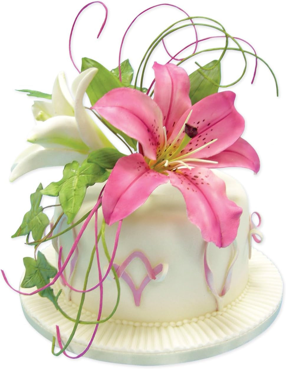 LY1002 Cutter pentru embosare cu motiv de crin cu nervuri, format mare, plastic, alb, 3 x 3 x 4 cm