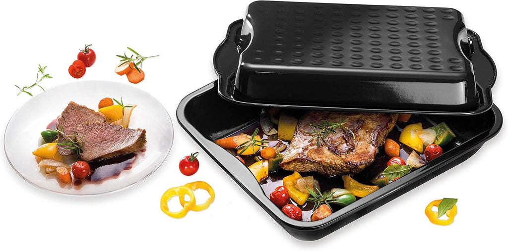 Dr. Oetker Maxi-Bräter Mit Deckel BACK-IDEE KREATIV, Brat- Und Auflaufform Aus Hochwertigem Stahlblech Mit Emaillierung, Eckige Form, Schnitt- Und Kratzfest - Spülmaschinengeeignet in Schwarz Matrite si tavi pentru copt Naty Shop