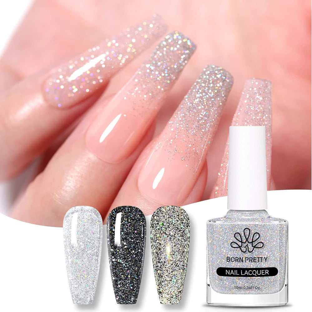 Born Pretty Oja cu Glitter, Rainbow Shining Glitter Super Shine Oja Nail Art Neagră