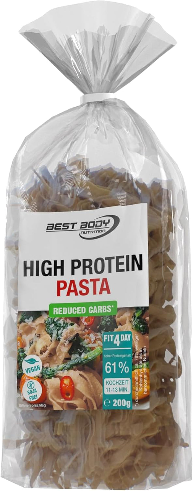 Paste proteice Best Body Nutrition 6 x 200g – Fit4Day Tagliatelle bogate în proteine – 61% proteine, conținut scăzut de carbohidrați, vegane și fără lactoză, fără soia – Proteine din mazăre de înaltă calitate – pentru diete sărace în carbohidrați