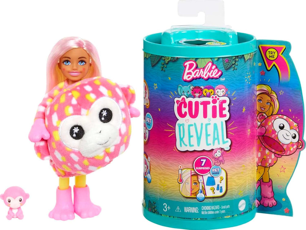 Barbie Cutie Reveal, Chelsea Puppe mit Elefantenzubehör, 7 Überraschungen, Haustier, Farbwechseleffekt, inkl Cutie Reveal Puppe, Geschenk für Kinder, Spielzeug ab 3 Jahre,HKR13
