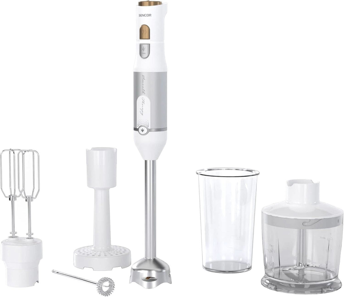 Sencor Multifunktionaler Stabmixer, Ultra-Leistungsstark, 6 in 1, 1200 W, Mit Doppel-Schneebesen, Zerkleinerer & Mousseur, Kartoffelstampfer, Quadblade-Klingen Aus Titan, Stufenlose Bucatarie Naty Shop